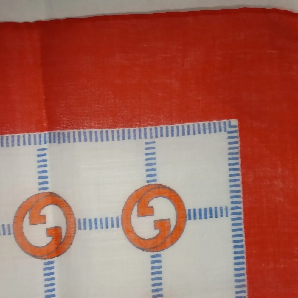 ❤️VINTAGE GUCCI GG LOGO ORANGE / BLUE COTTON POCKET SQUARE / BANDANA SCARF